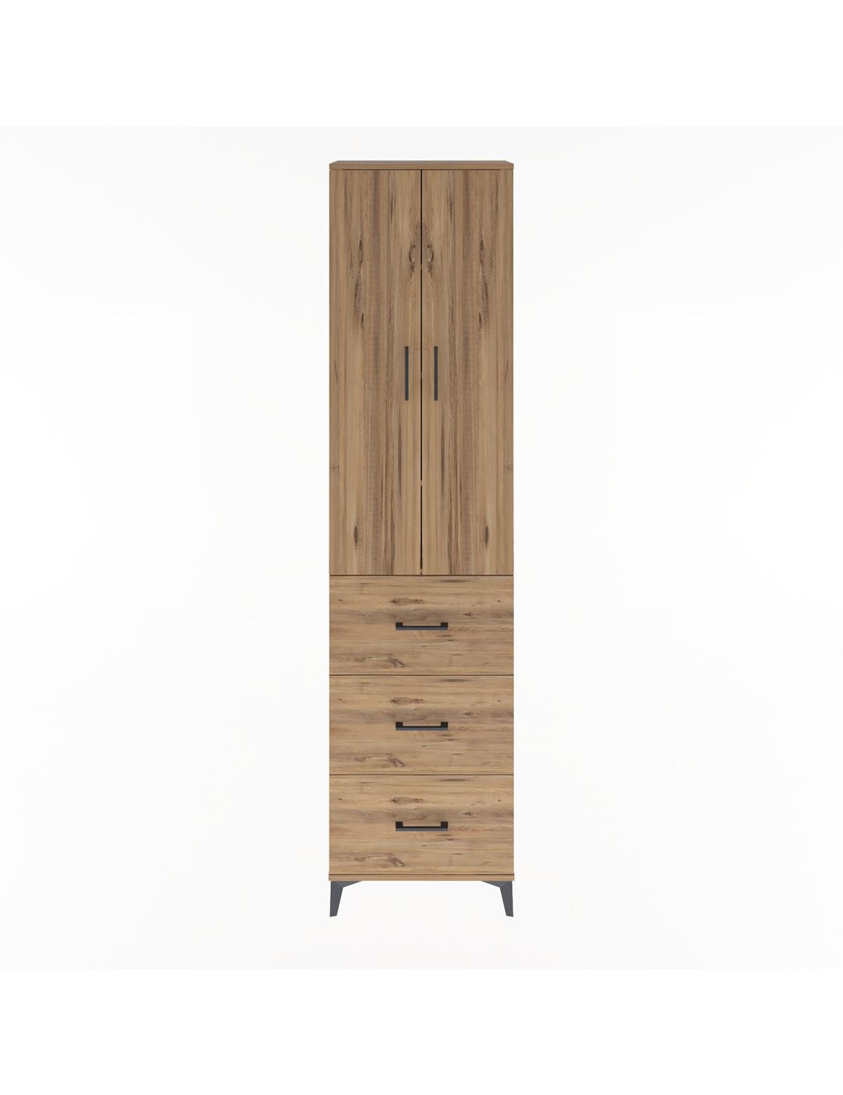 Arges Dolap 4 Raflı 3 Çekmeceli 2 Kapaklı 60x30x243 Çam-Çam