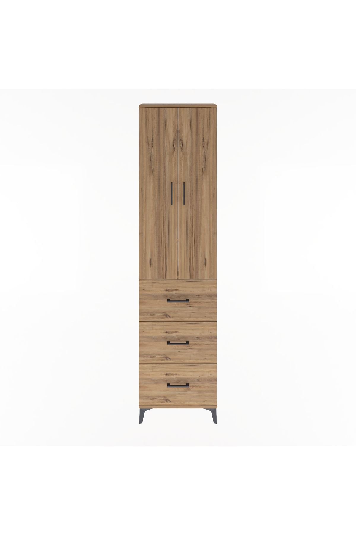 Arges Dolap 4 Raflı 3 Çekmeceli 2 Kapaklı 60x30x243 Çam-Çam