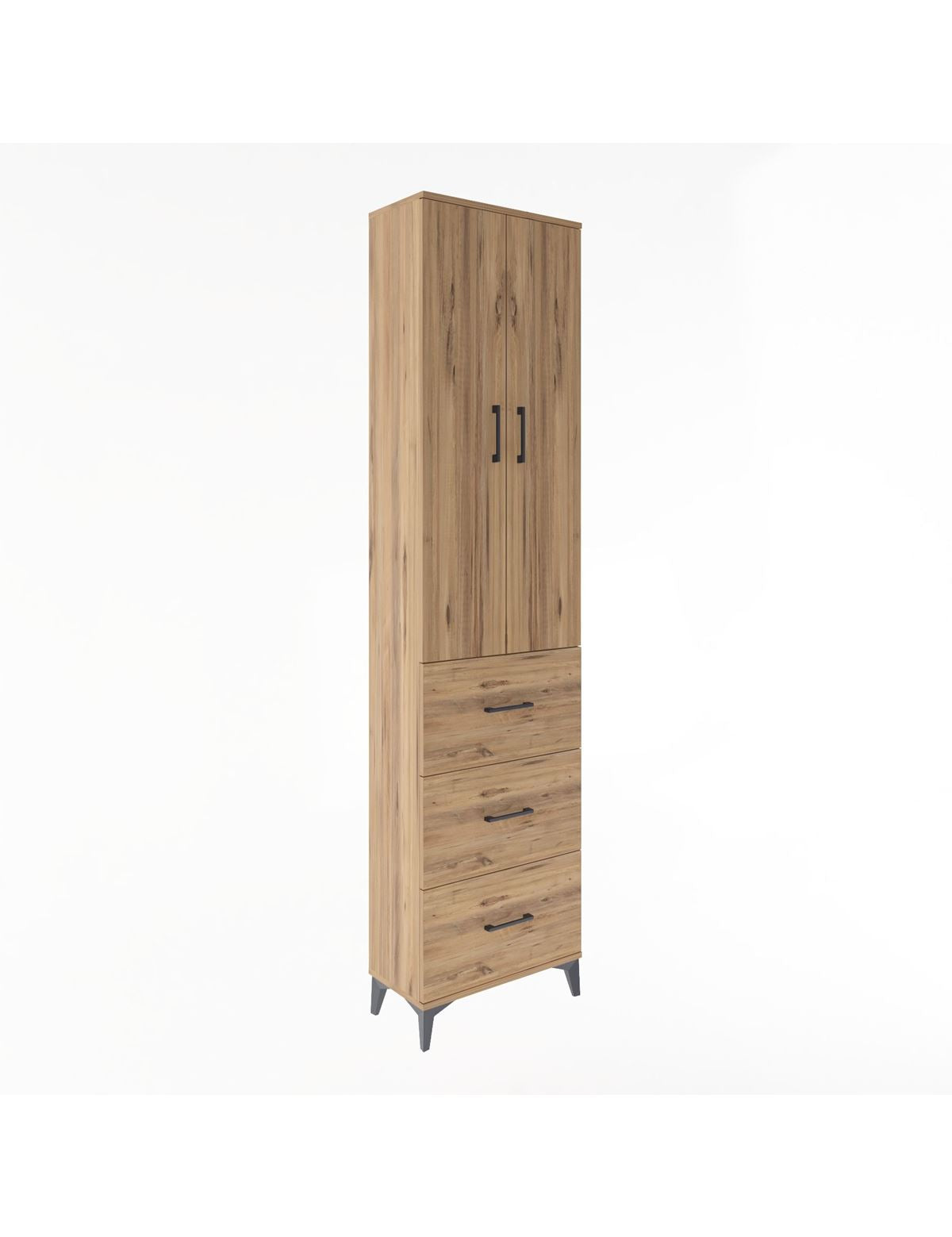 Arges Dolap 4 Raflı 3 Çekmeceli 2 Kapaklı 60x30x243 Çam-Çam