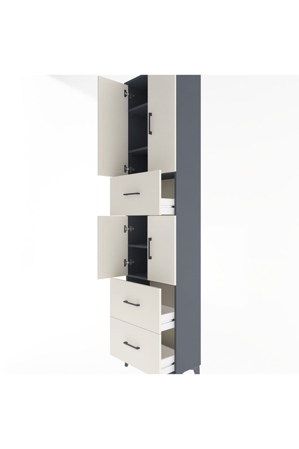 Arges Dolap 5 Raflı 3 Çekmeceli 4 Kapaklı 60x30x243 Antrasit-Aytaşı