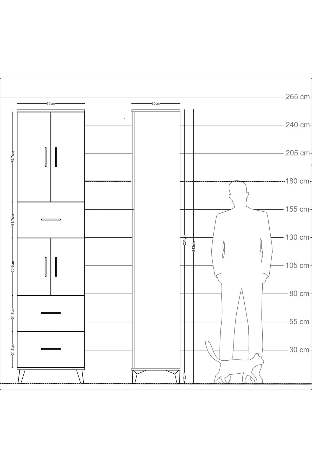 Arges Dolap 5 Raflı 3 Çekmeceli 4 Kapaklı 60x30x243 Antrasit-Aytaşı