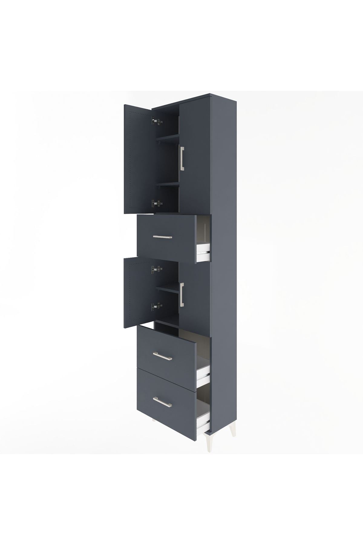 Arges Dolap 5 Raflı 3 Çekmeceli 4 Kapaklı 60x30x243 Antrasit-Antrasit