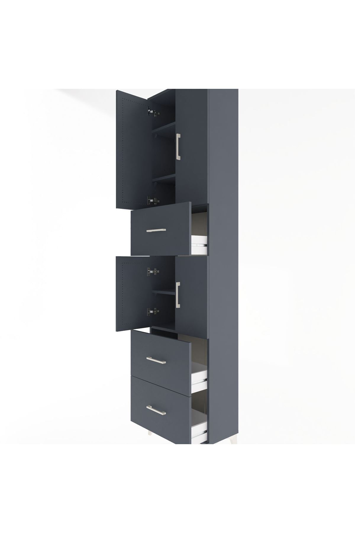 Arges Dolap 5 Raflı 3 Çekmeceli 4 Kapaklı 60x30x243 Antrasit-Antrasit