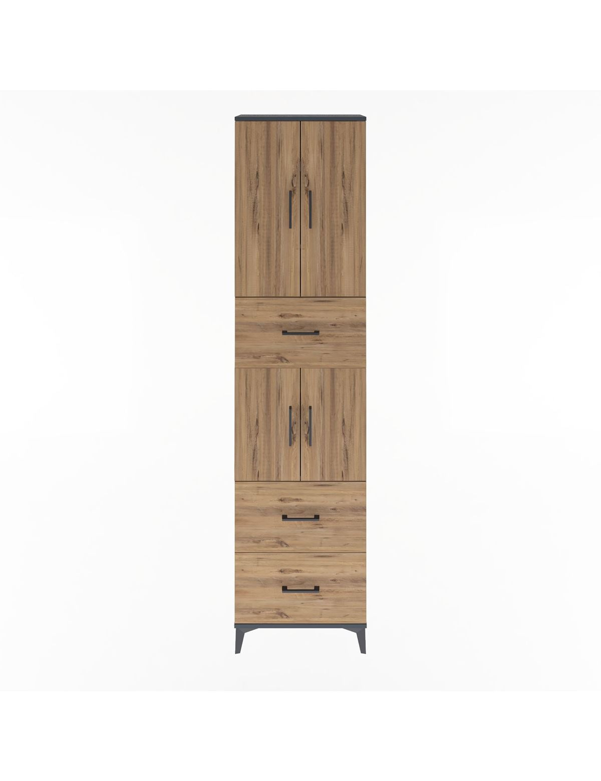 Arges Dolap 5 Raflı 3 Çekmeceli 4 Kapaklı 60x30x243 Antrasit-Çam