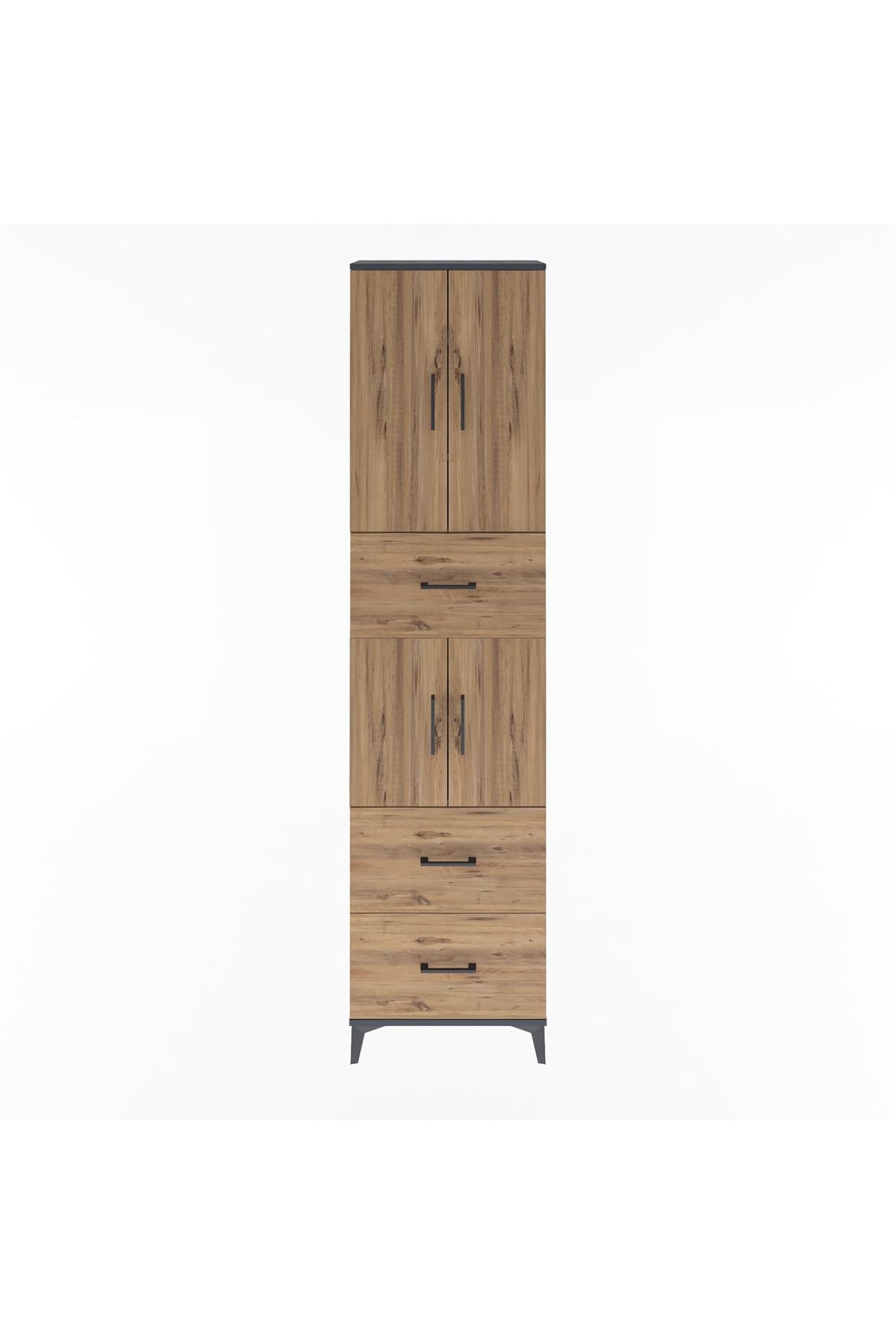 Arges Dolap 5 Raflı 3 Çekmeceli 4 Kapaklı 60x30x243 Antrasit-Çam