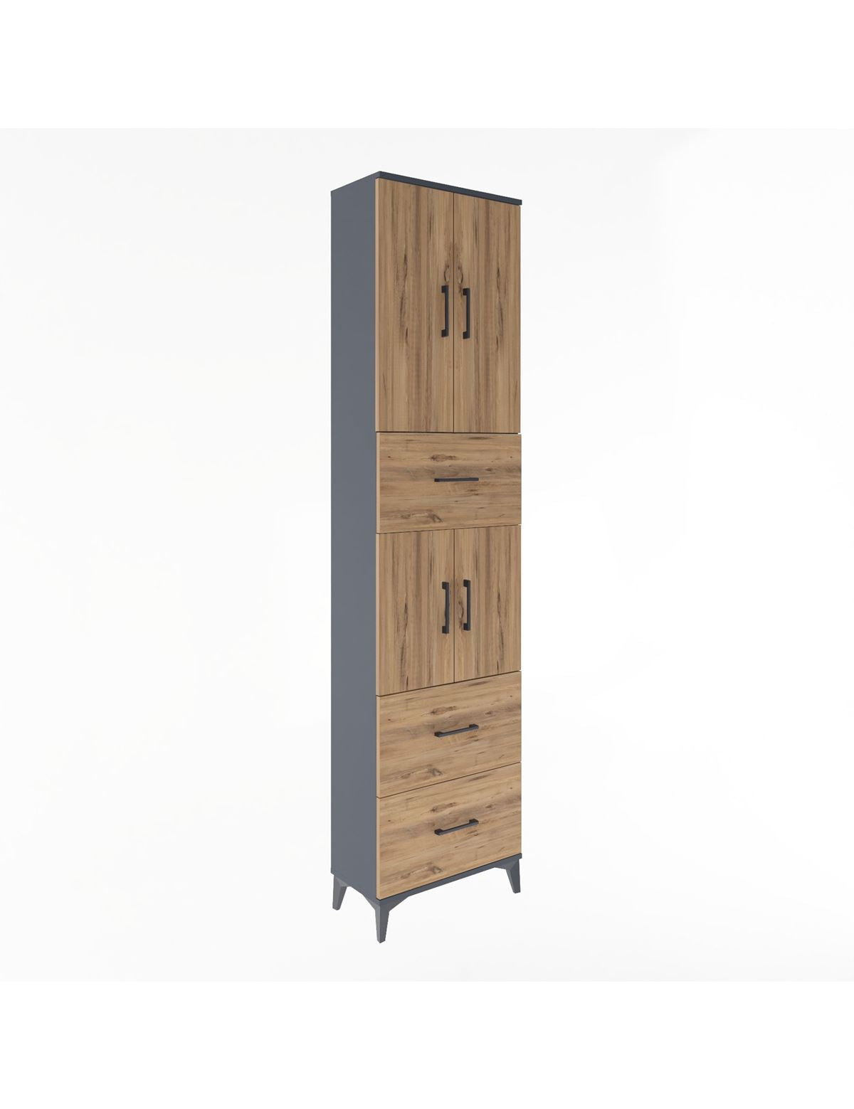 Arges Dolap 5 Raflı 3 Çekmeceli 4 Kapaklı 60x30x243 Antrasit-Çam
