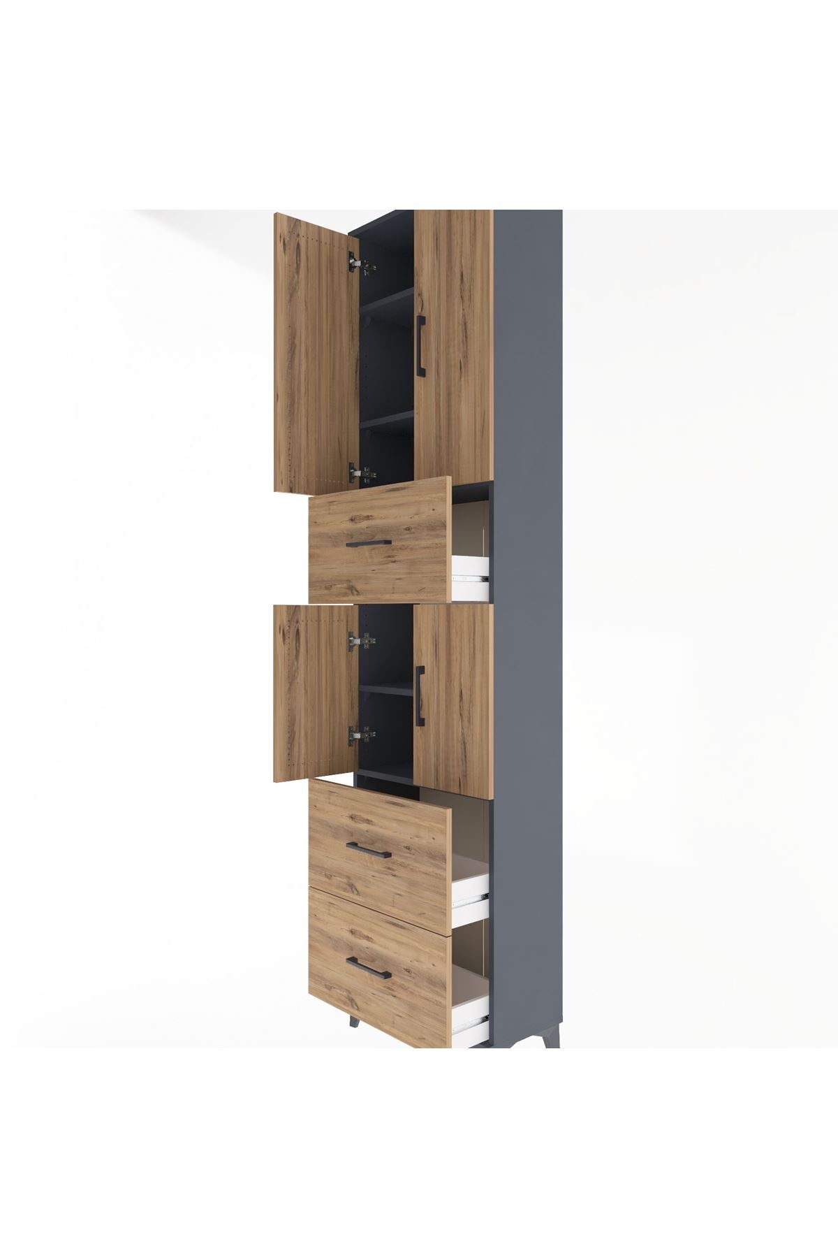 Arges Dolap 5 Raflı 3 Çekmeceli 4 Kapaklı 60x30x243 Antrasit-Çam