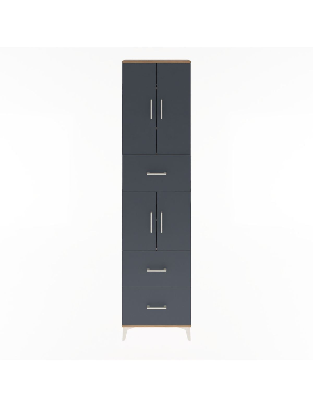 Arges Dolap 5 Raflı 3 Çekmeceli 4 Kapaklı 60x30x243 Çam-Antrasit