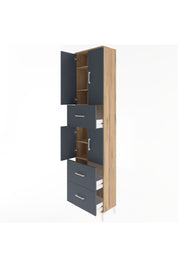 Arges Dolap 5 Raflı 3 Çekmeceli 4 Kapaklı 60x30x243 Çam-Antrasit