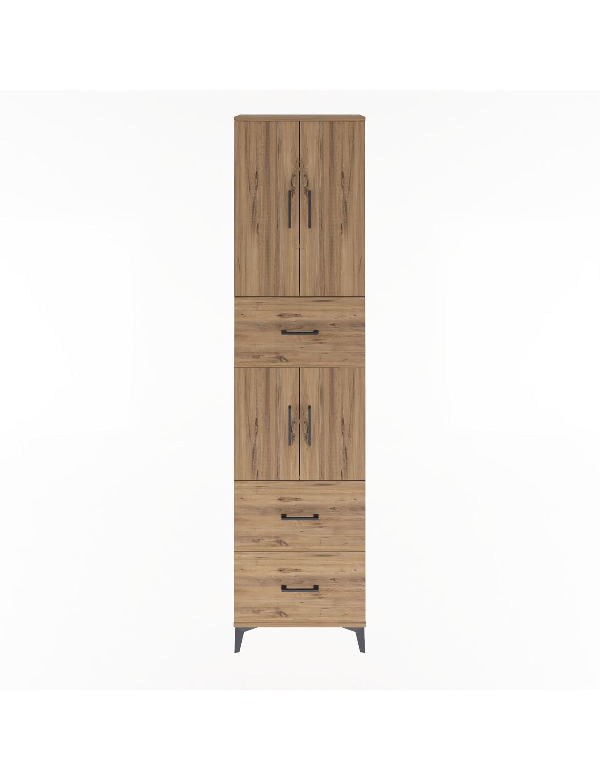 Arges Dolap 5 Raflı 3 Çekmeceli 4 Kapaklı 60x30x243 Çam-Çam