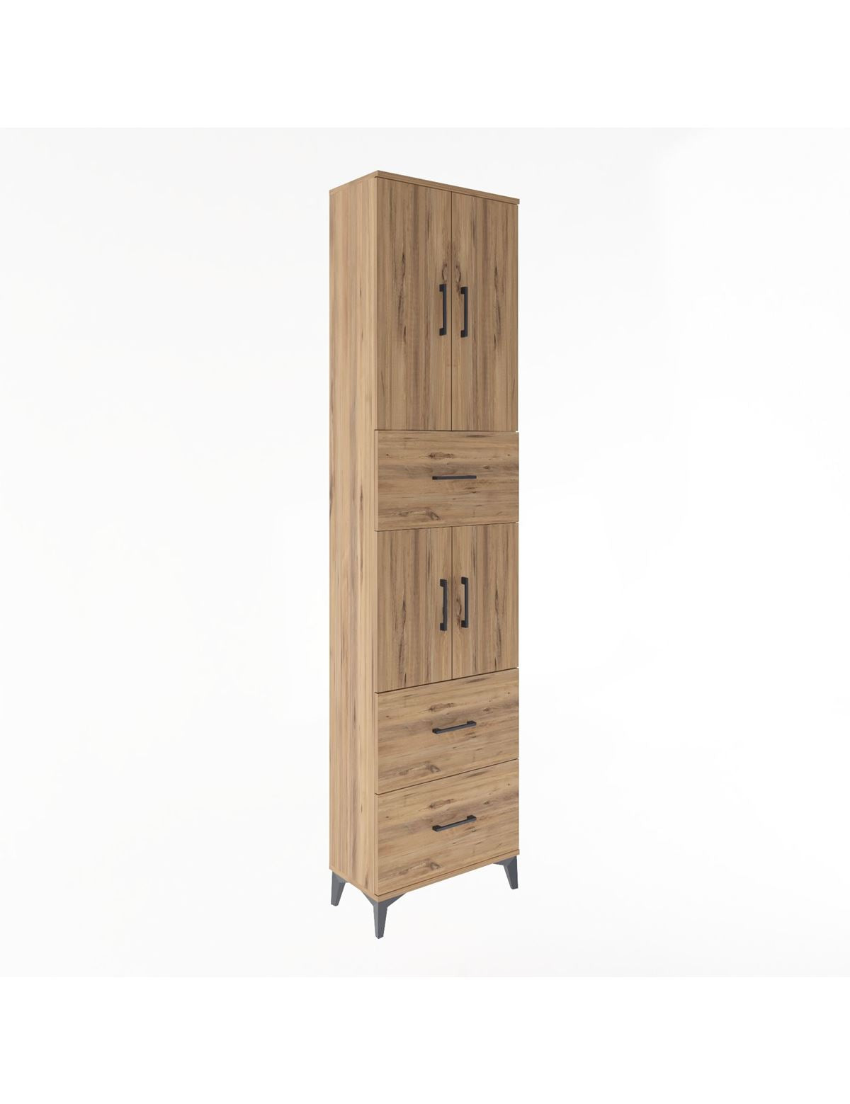 Arges Dolap 5 Raflı 3 Çekmeceli 4 Kapaklı 60x30x243 Çam-Çam