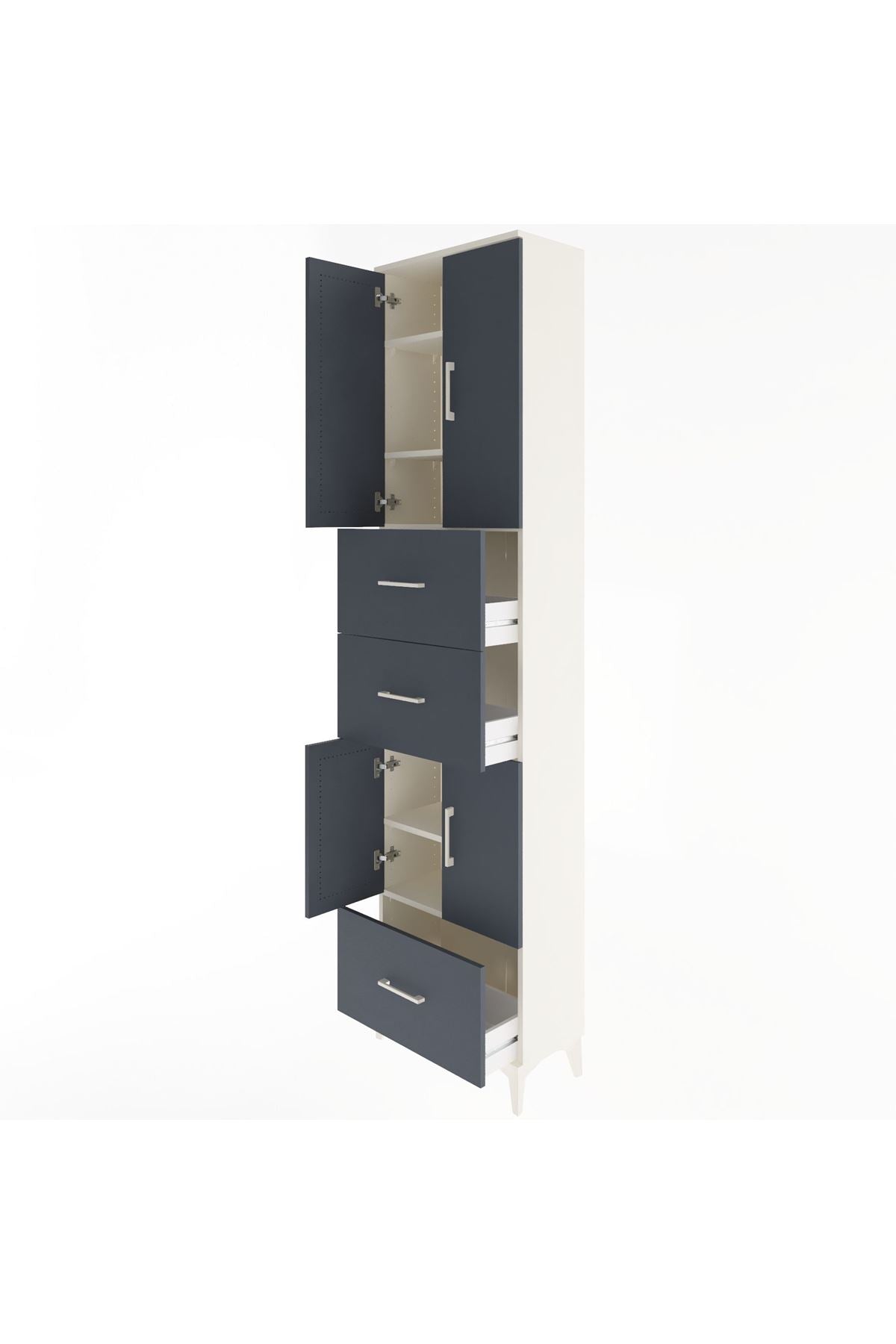 Arges Dolap 5 Raflı 3 Çekmeceli 4 Kapaklı 60x30x243 Aytaşı-Antrasit