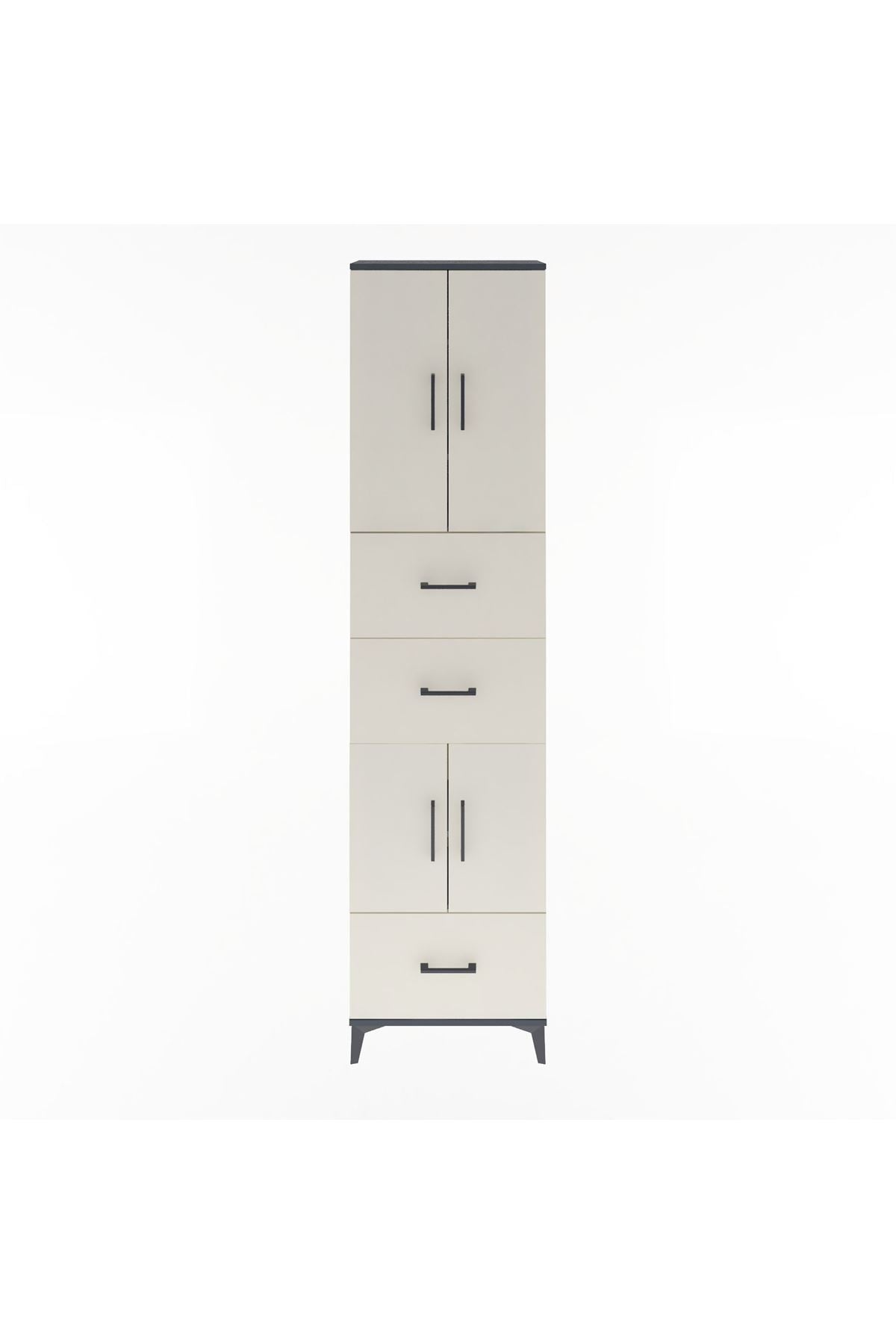 Arges Dolap 5 Raflı 3 Çekmeceli 4 Kapaklı 60x30x243 Antrasit-Aytaşı