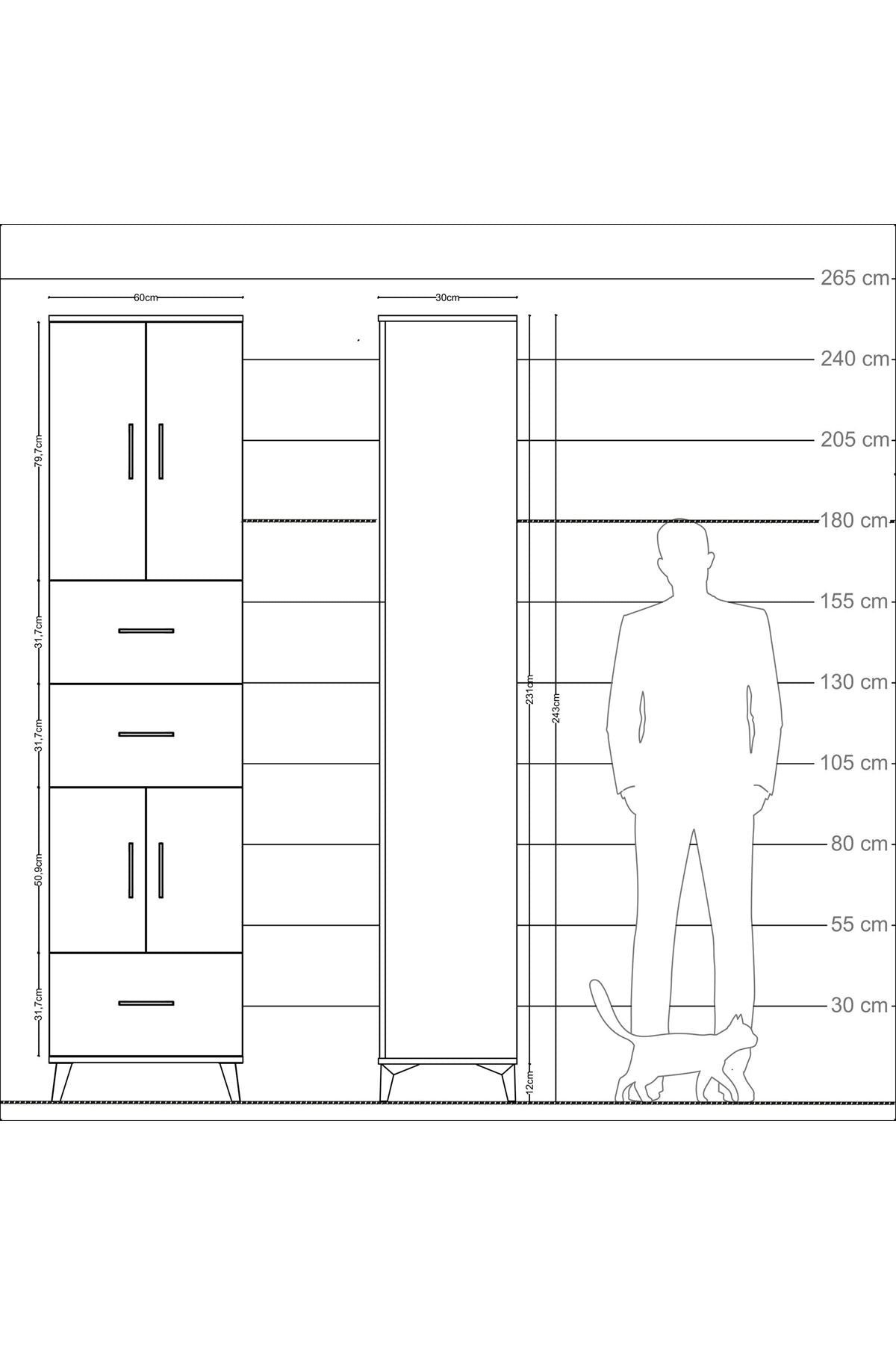 Arges Dolap 5 Raflı 3 Çekmeceli 4 Kapaklı 60x30x243 Antrasit-Aytaşı