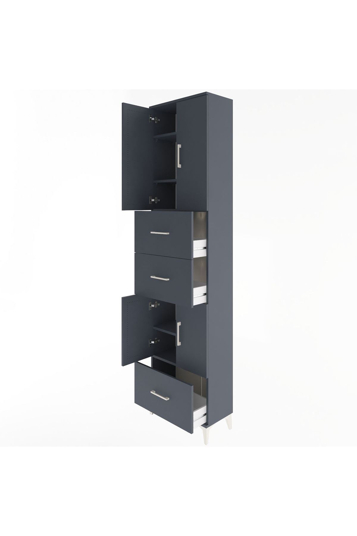 Arges Dolap 5 Raflı 3 Çekmeceli 4 Kapaklı 60x30x243 Antrasit-Antrasit