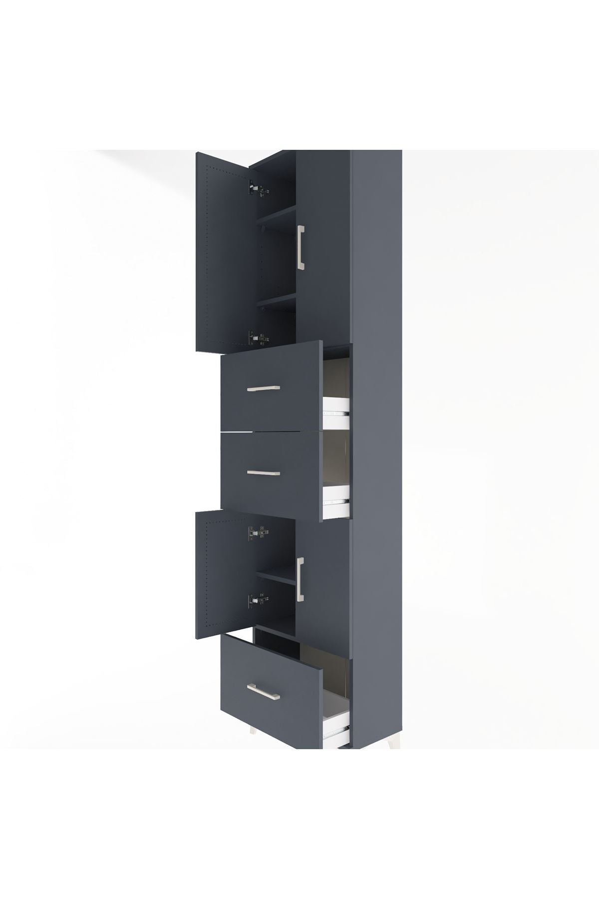 Arges Dolap 5 Raflı 3 Çekmeceli 4 Kapaklı 60x30x243 Antrasit-Antrasit