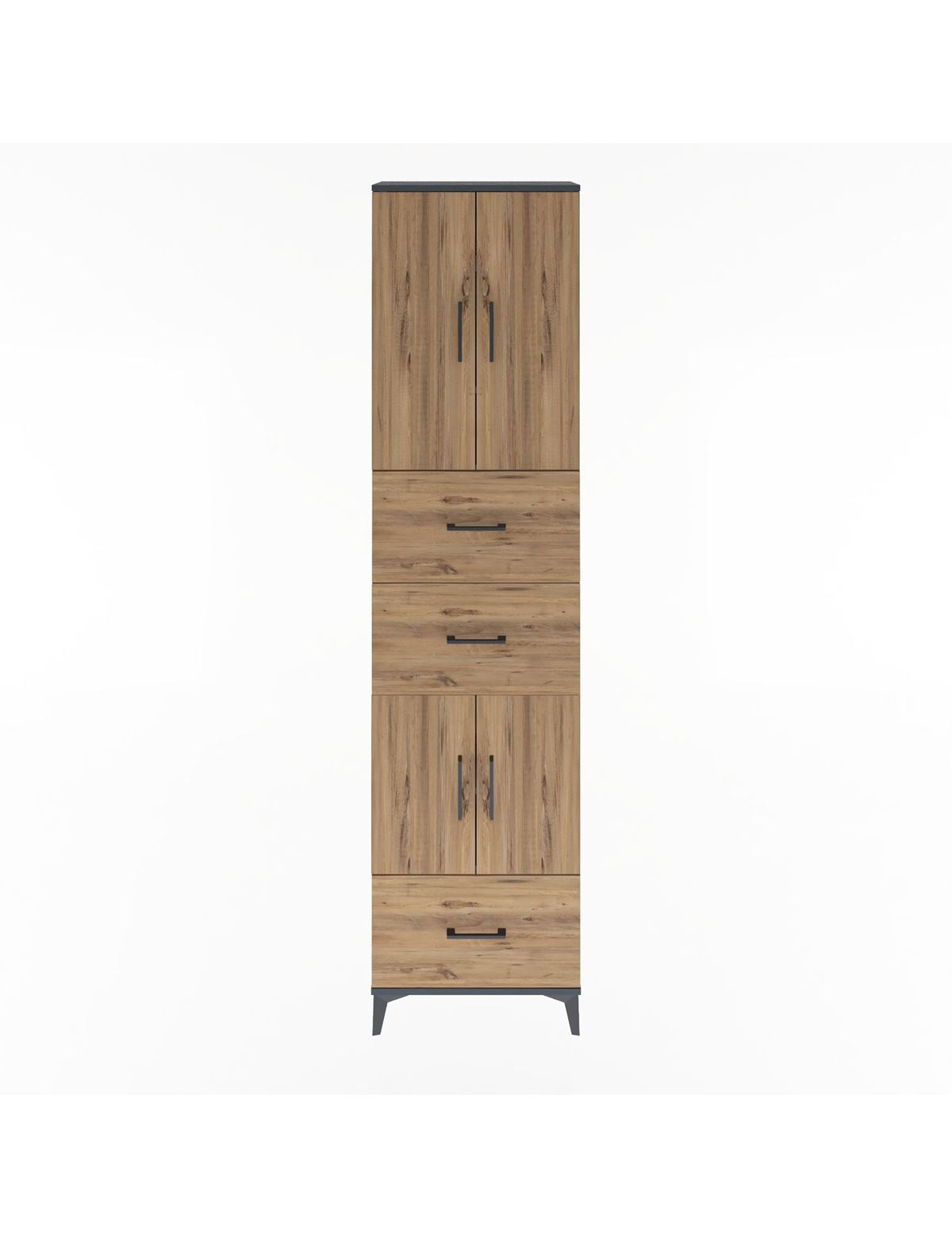 Arges Dolap 5 Raflı 3 Çekmeceli 4 Kapaklı 60x30x243 Antrasit-Çam