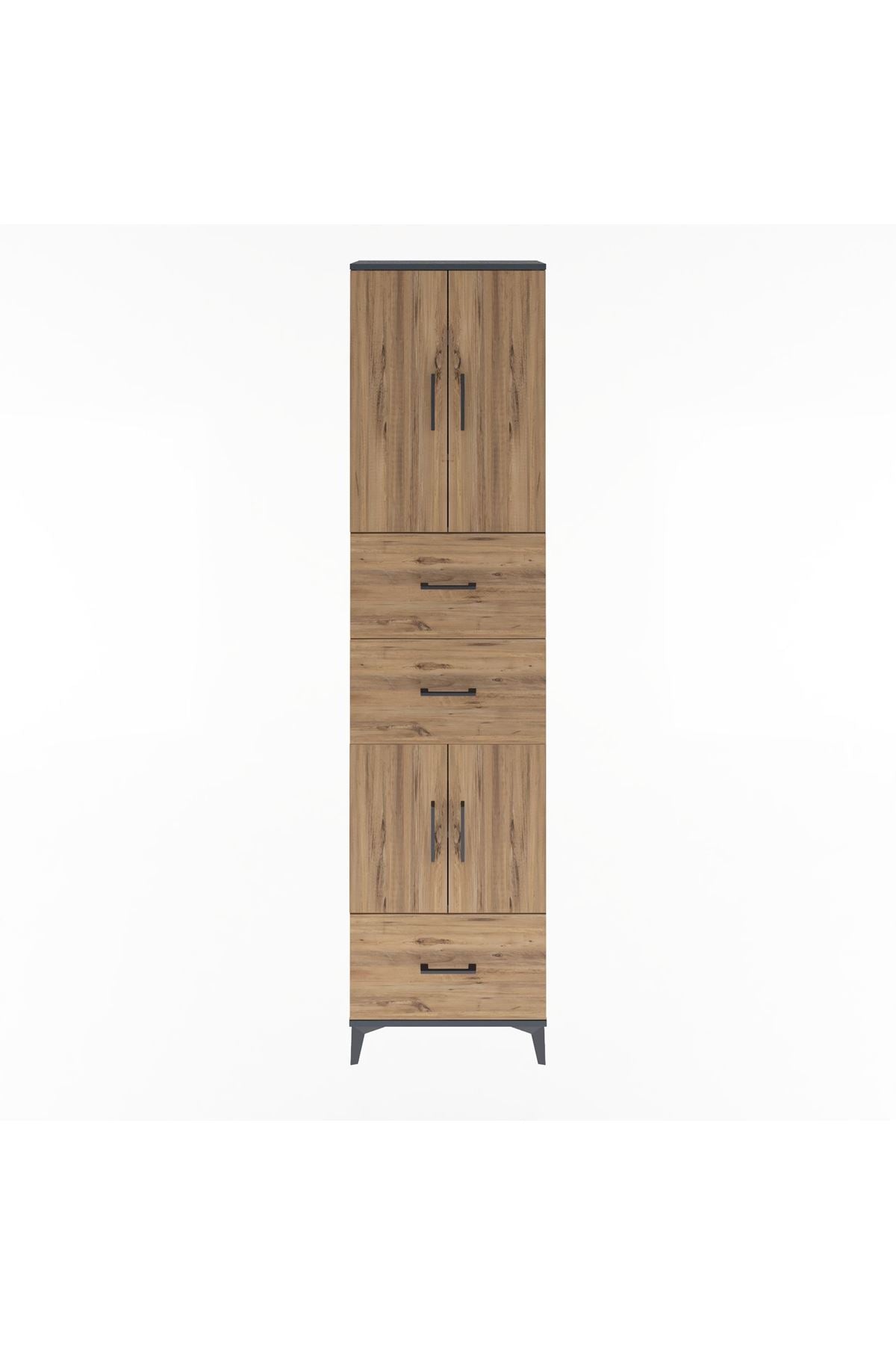 Arges Dolap 5 Raflı 3 Çekmeceli 4 Kapaklı 60x30x243 Antrasit-Çam