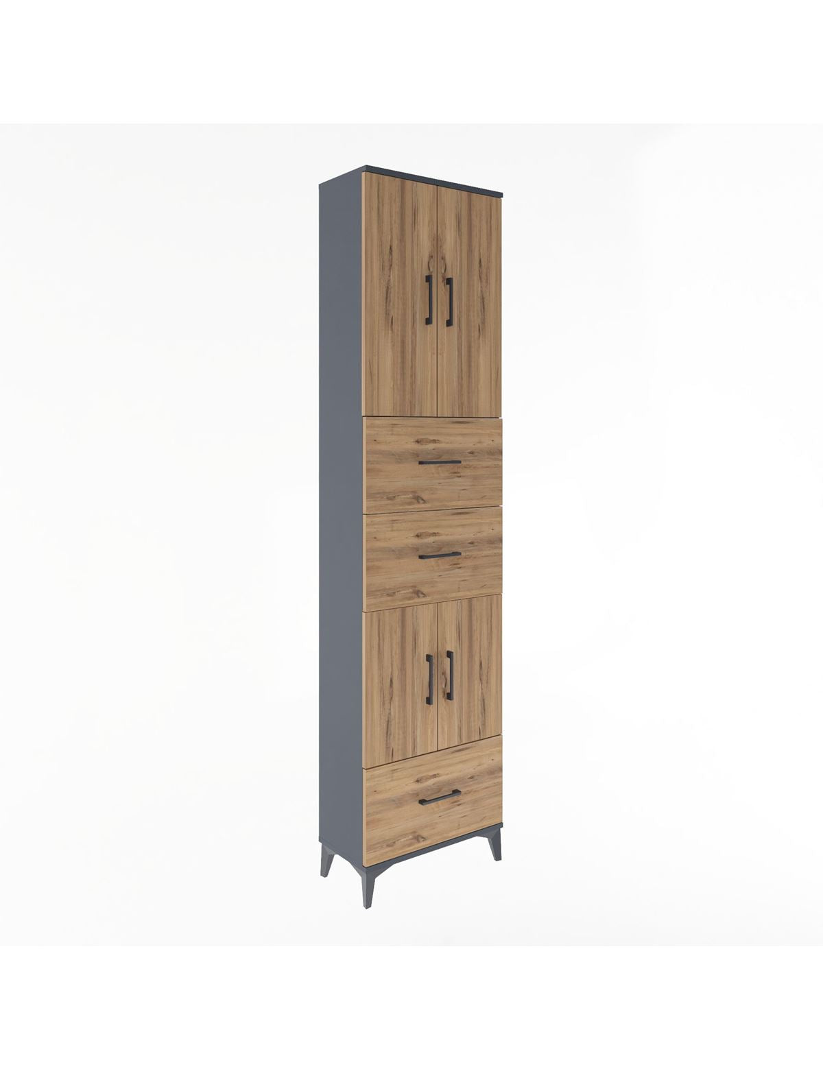 Arges Dolap 5 Raflı 3 Çekmeceli 4 Kapaklı 60x30x243 Antrasit-Çam