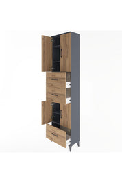 Arges Dolap 5 Raflı 3 Çekmeceli 4 Kapaklı 60x30x243 Antrasit-Çam