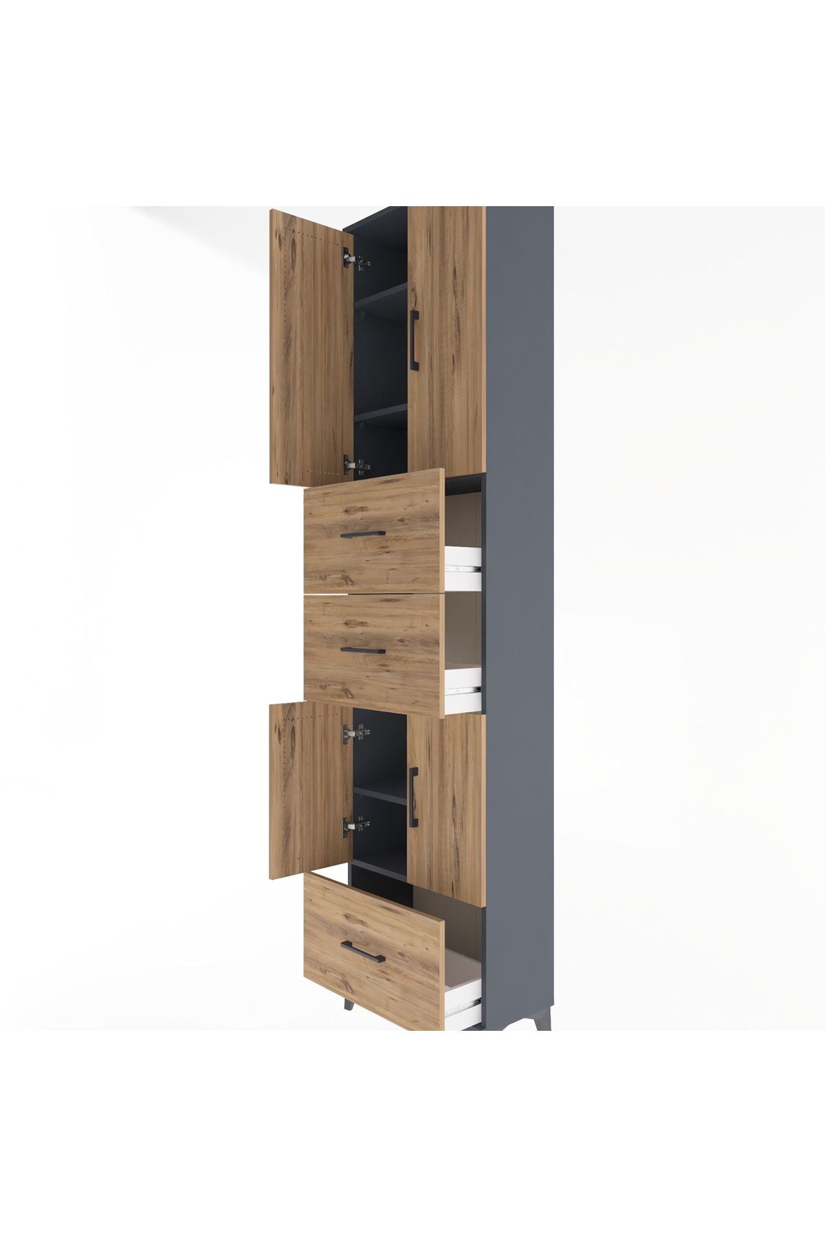 Arges Dolap 5 Raflı 3 Çekmeceli 4 Kapaklı 60x30x243 Antrasit-Çam