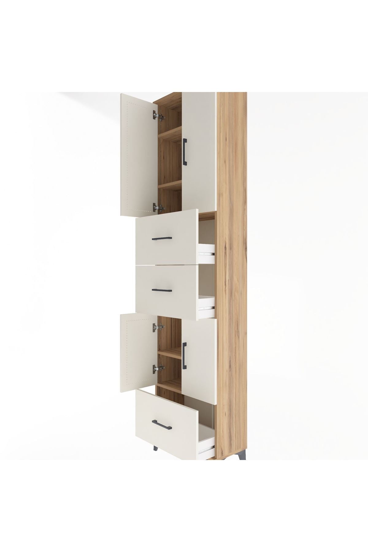 Arges Dolap 5 Raflı 3 Çekmeceli 4 Kapaklı 60x30x243 Çam-Aytaşı