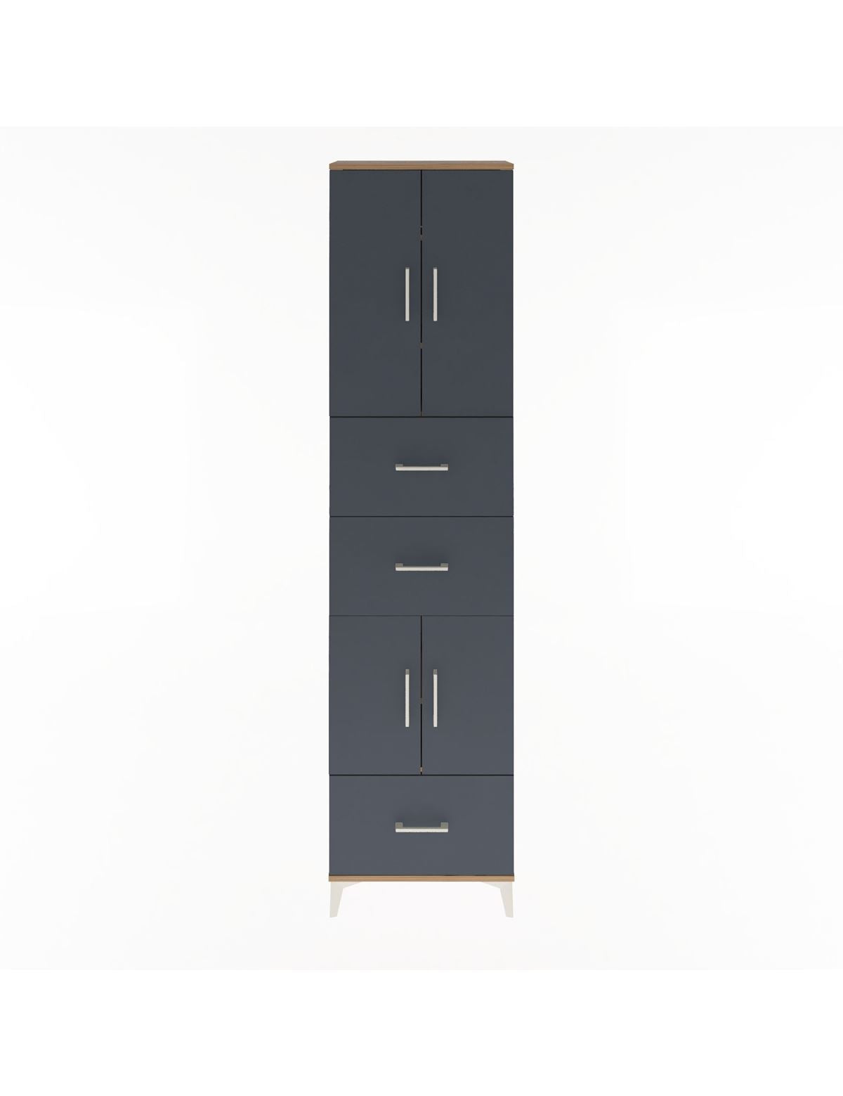 Arges Dolap 5 Raflı 3 Çekmeceli 4 Kapaklı 60x30x243 Çam-Antrasit