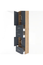 Arges Dolap 5 Raflı 3 Çekmeceli 4 Kapaklı 60x30x243 Çam-Antrasit