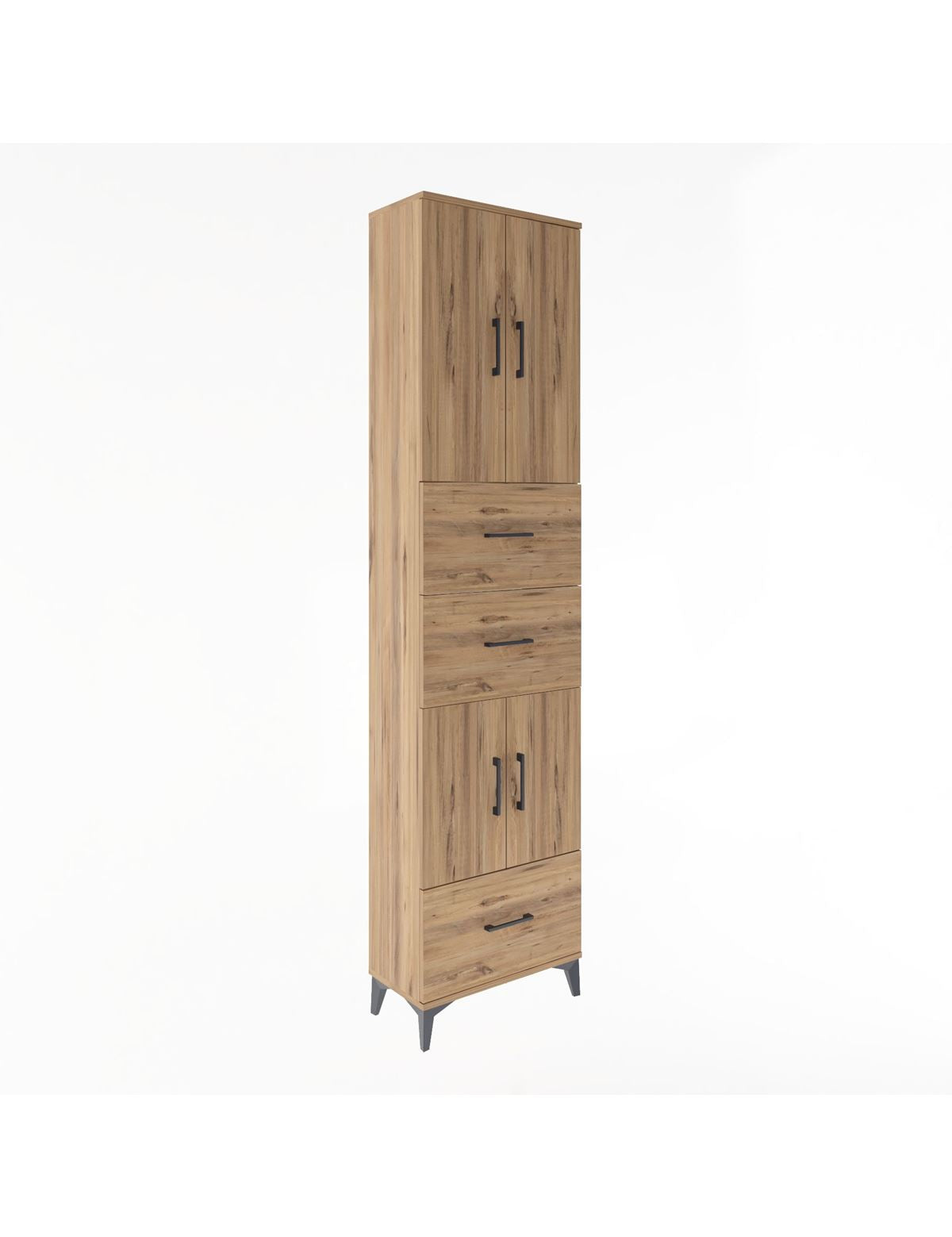 Arges Dolap 5 Raflı 3 Çekmeceli 4 Kapaklı 60x30x243 Çam-Çam