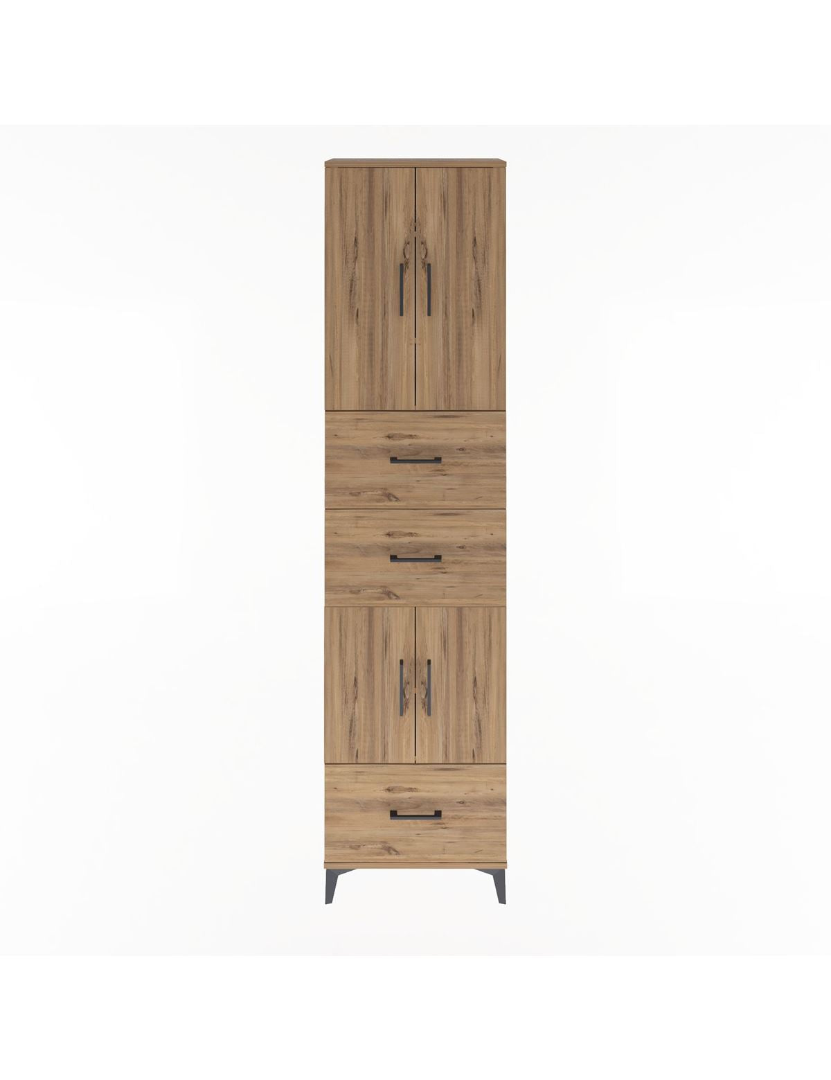 Arges Dolap 5 Raflı 3 Çekmeceli 4 Kapaklı 60x30x243 Çam-Çam