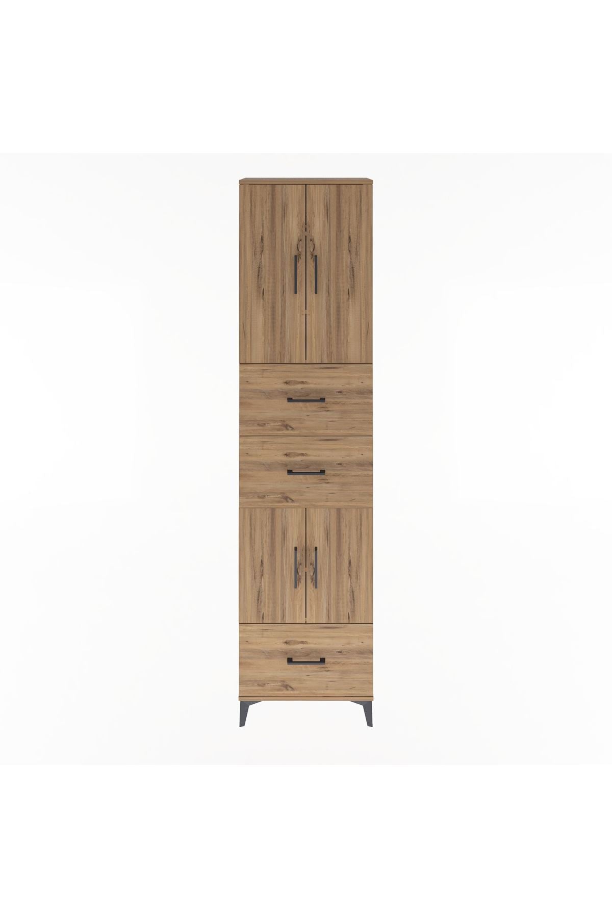 Arges Dolap 5 Raflı 3 Çekmeceli 4 Kapaklı 60x30x243 Çam-Çam