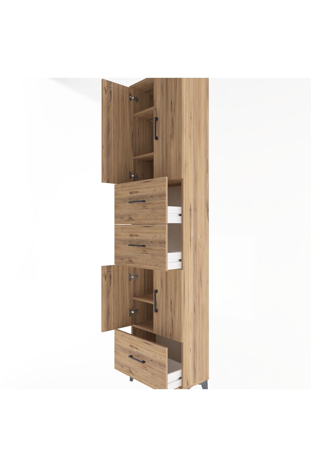 Arges Dolap 5 Raflı 3 Çekmeceli 4 Kapaklı 60x30x243 Çam-Çam