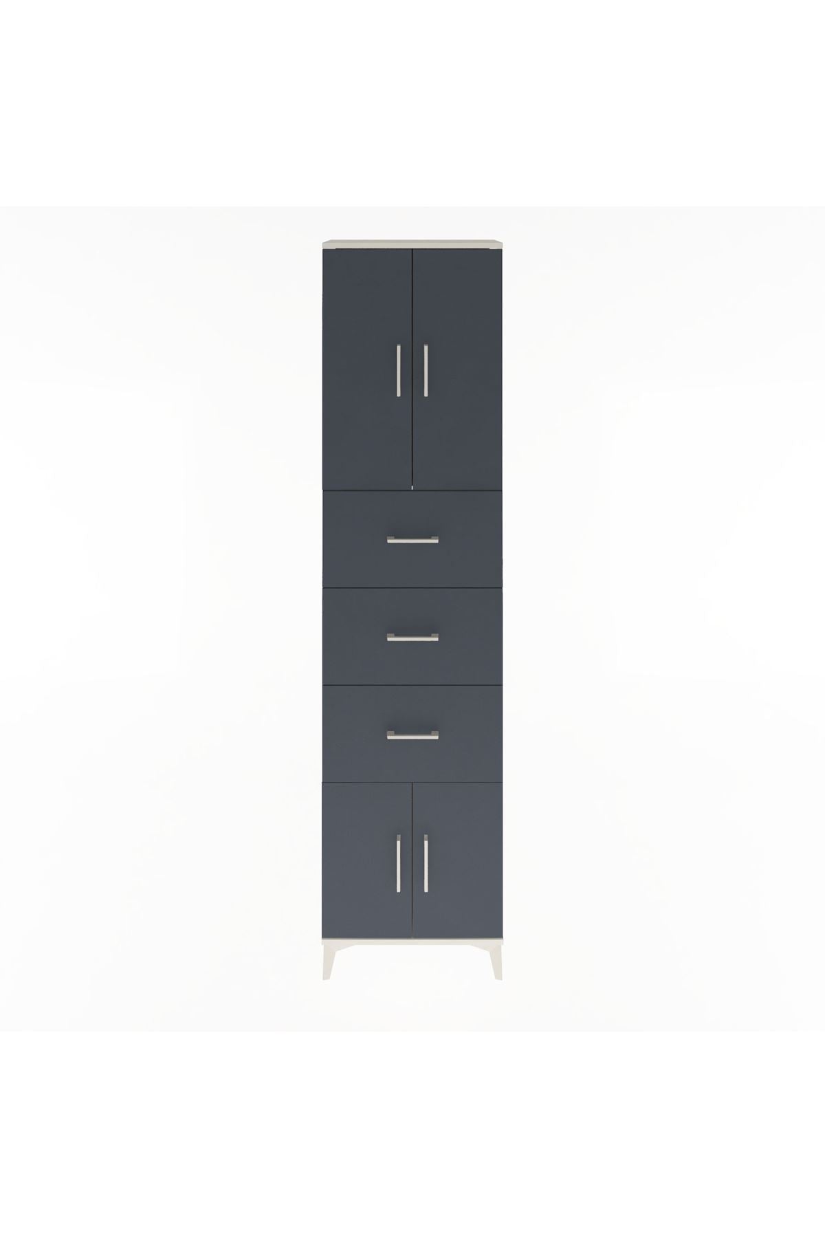 Arges Dolap Tek Raflı 3 Çekmeceli 4 Kapaklı 60x30x243 Aytaşı-Antrasit
