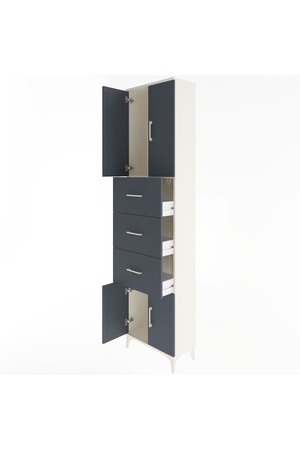 Arges Dolap Tek Raflı 3 Çekmeceli 4 Kapaklı 60x30x243 Aytaşı-Antrasit