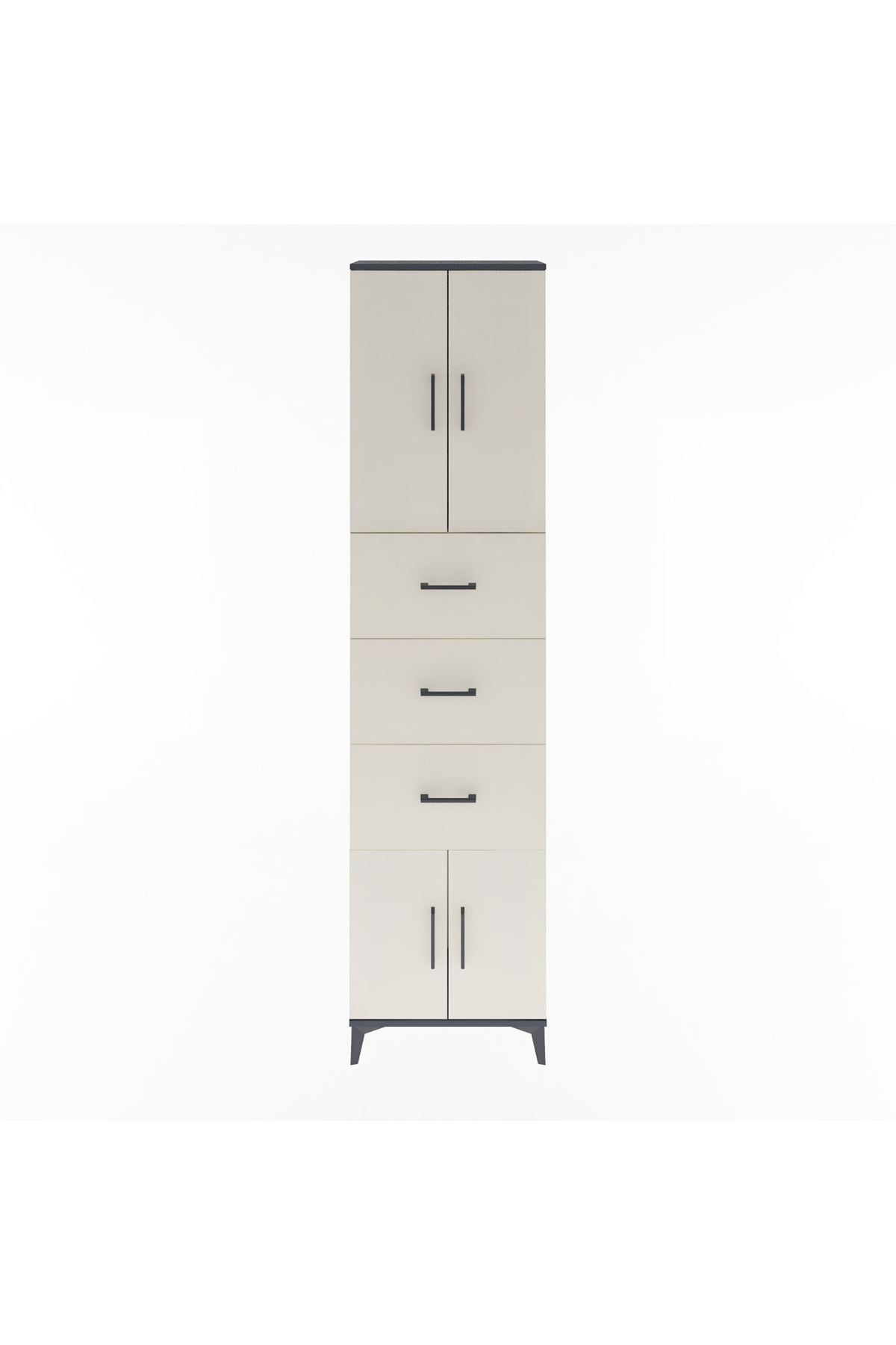 Arges Dolap Tek Raflı 3 Çekmeceli 4 Kapaklı 60x30x243 Antrasit-Aytaşı