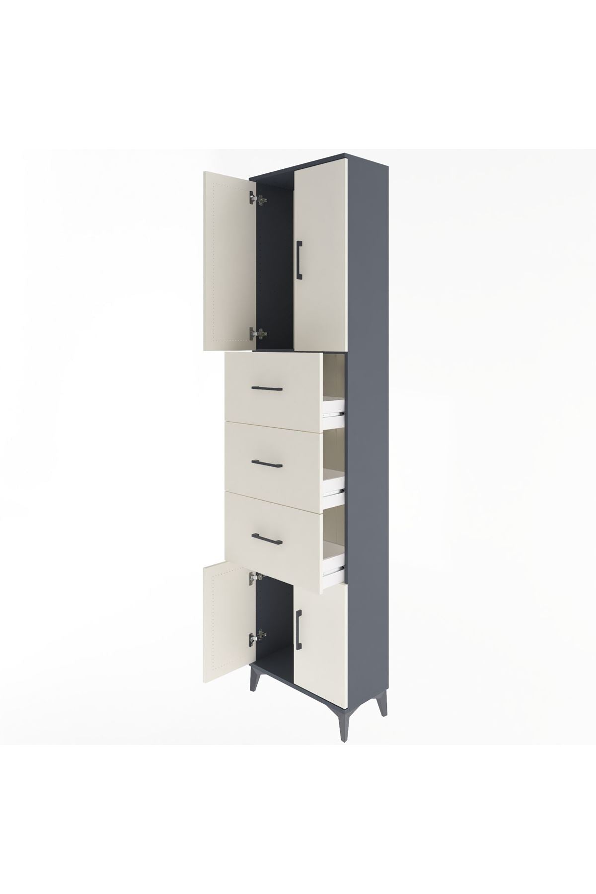 Arges Dolap Tek Raflı 3 Çekmeceli 4 Kapaklı 60x30x243 Antrasit-Aytaşı