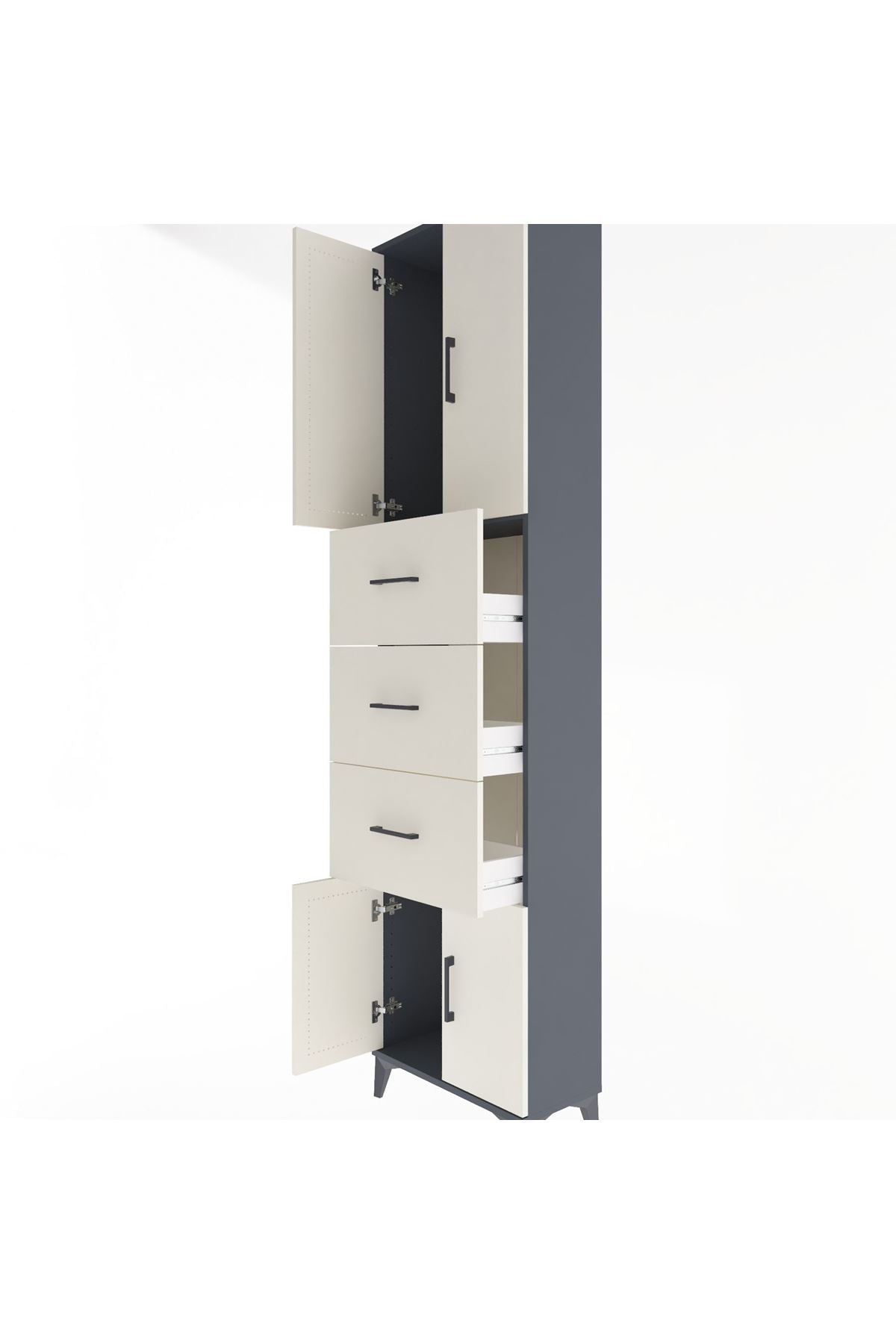 Arges Dolap Tek Raflı 3 Çekmeceli 4 Kapaklı 60x30x243 Antrasit-Aytaşı