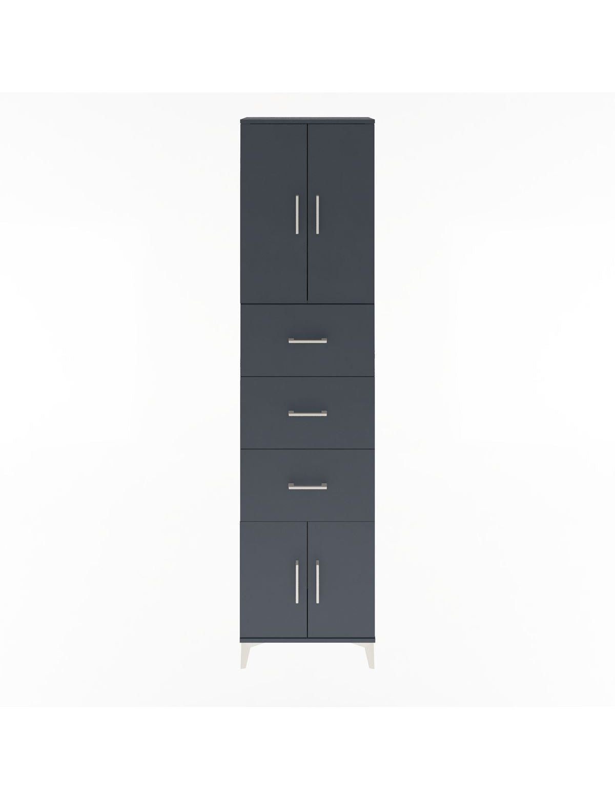 Arges Dolap Tek Raflı 3 Çekmeceli 4 Kapaklı 60x30x243 Antrasit-Antrasit