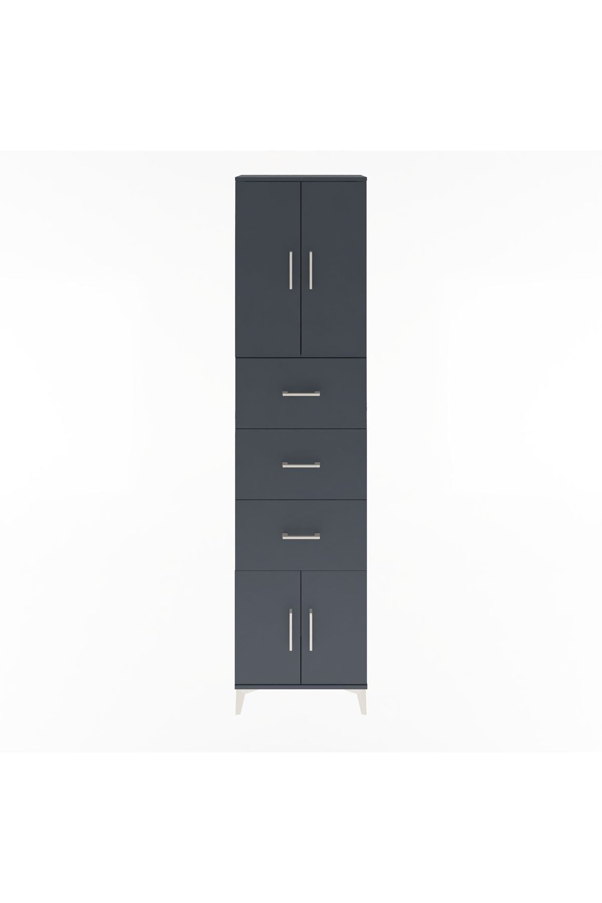 Arges Dolap Tek Raflı 3 Çekmeceli 4 Kapaklı 60x30x243 Antrasit-Antrasit