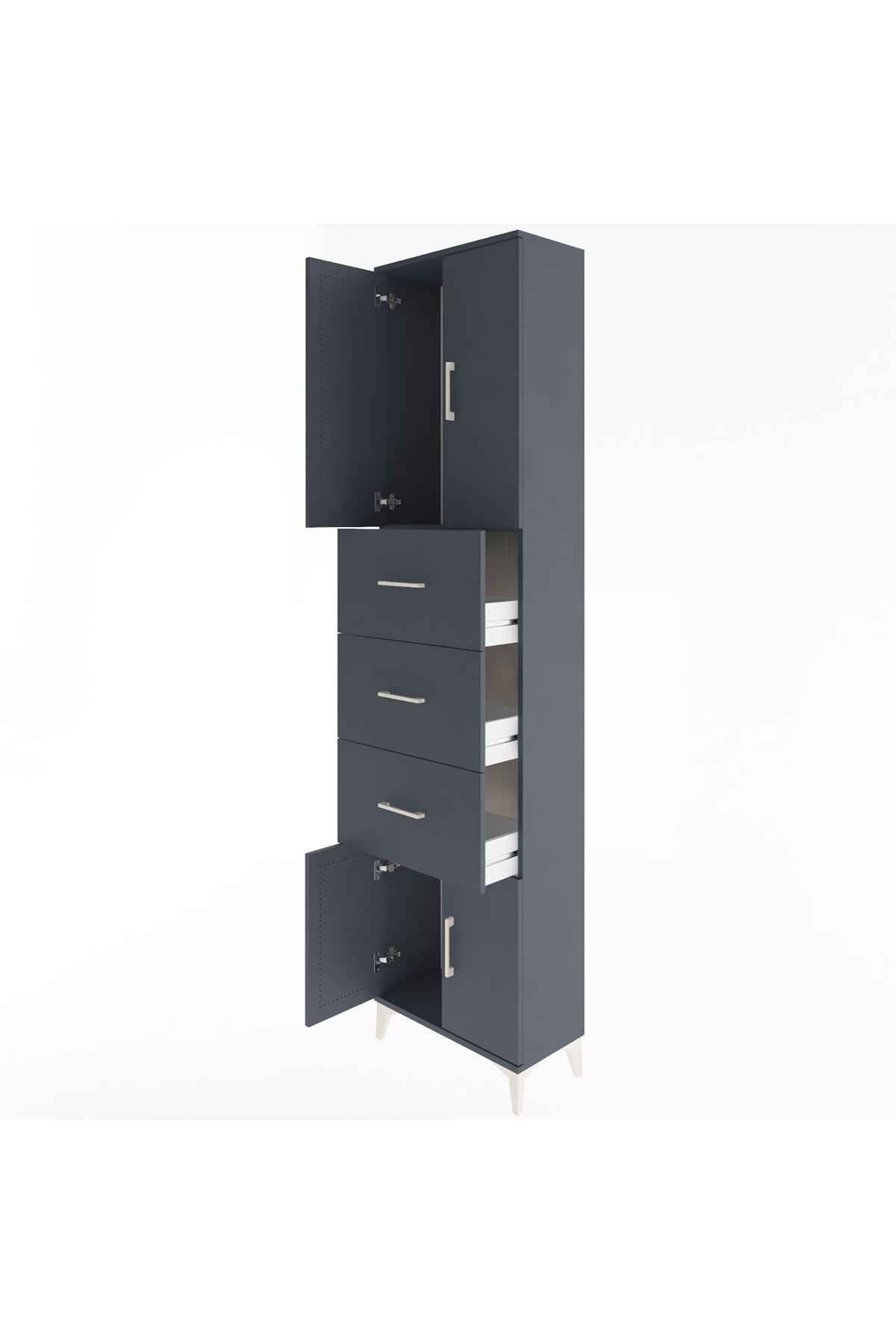 Arges Dolap Tek Raflı 3 Çekmeceli 4 Kapaklı 60x30x243 Antrasit-Antrasit