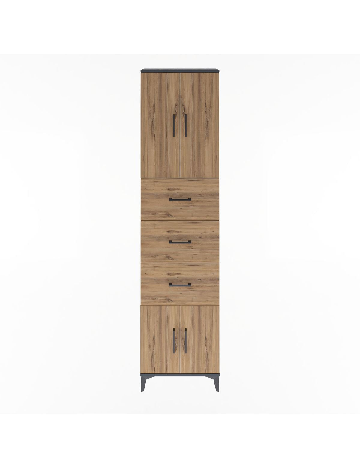 Arges Dolap Tek Raflı 3 Çekmeceli 4 Kapaklı 60x30x243 Antrasit-Çam