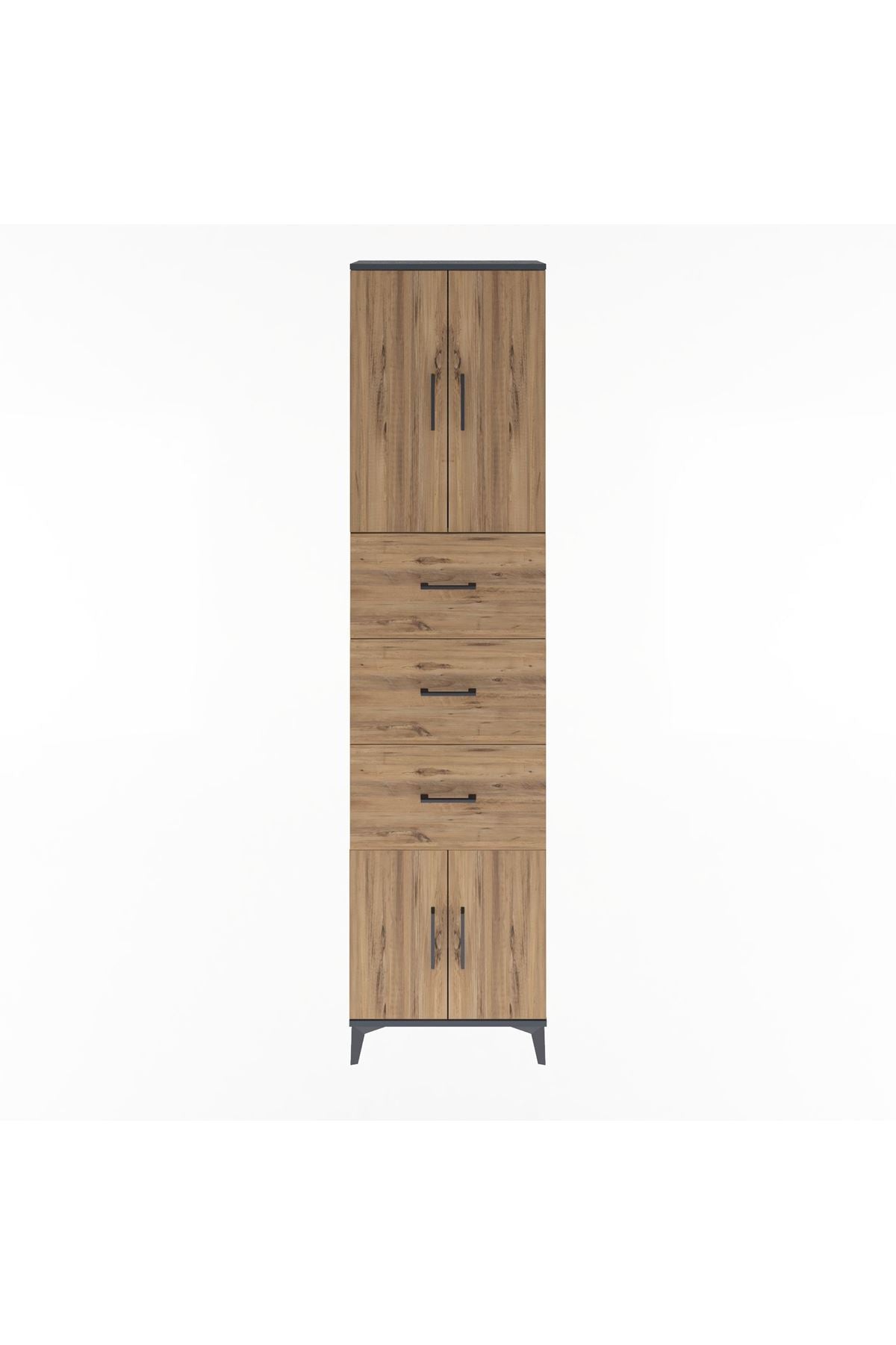 Arges Dolap Tek Raflı 3 Çekmeceli 4 Kapaklı 60x30x243 Antrasit-Çam