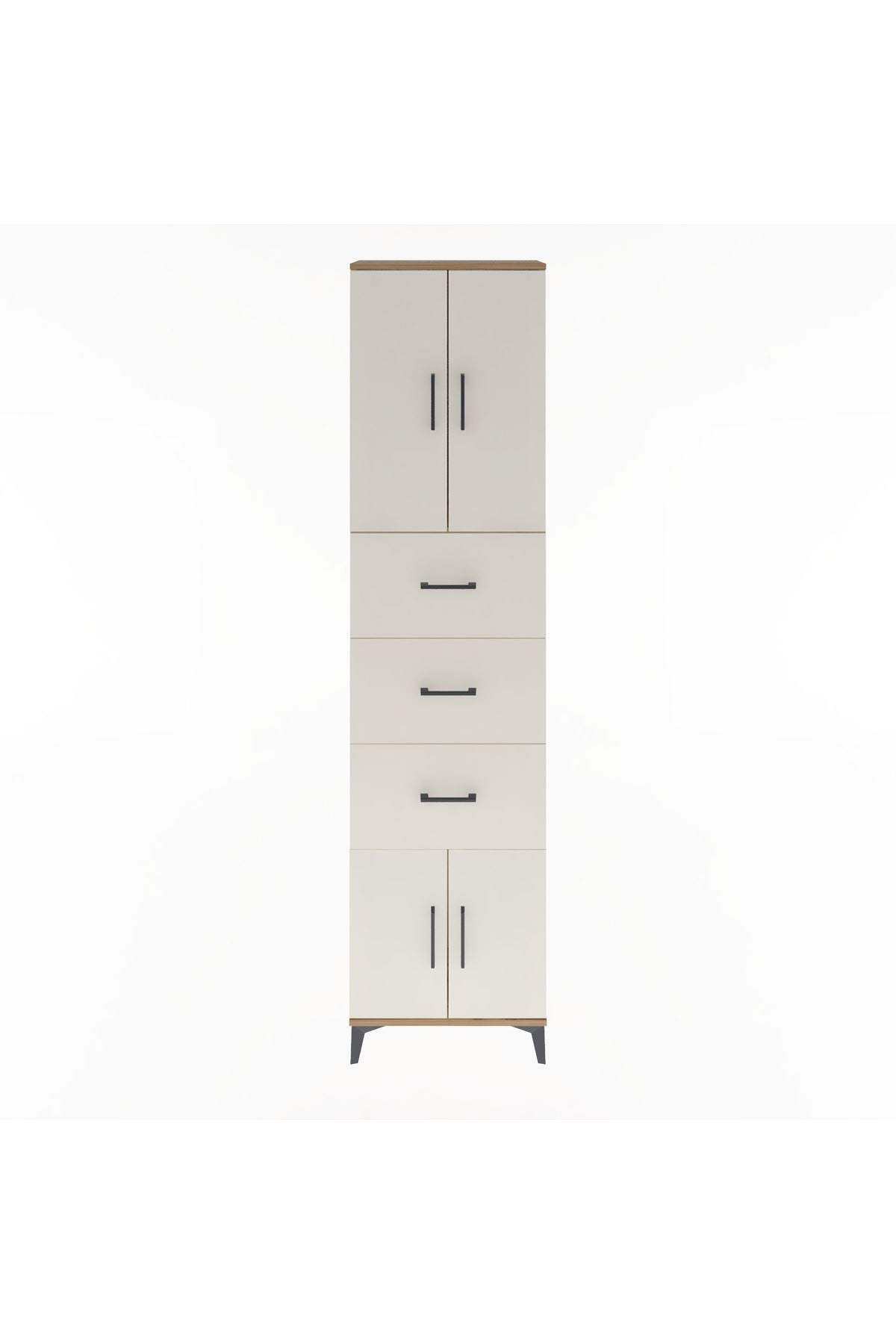 Arges Dolap Tek Raflı 3 Çekmeceli 4 Kapaklı 60x30x243 Çam-Aytaşı