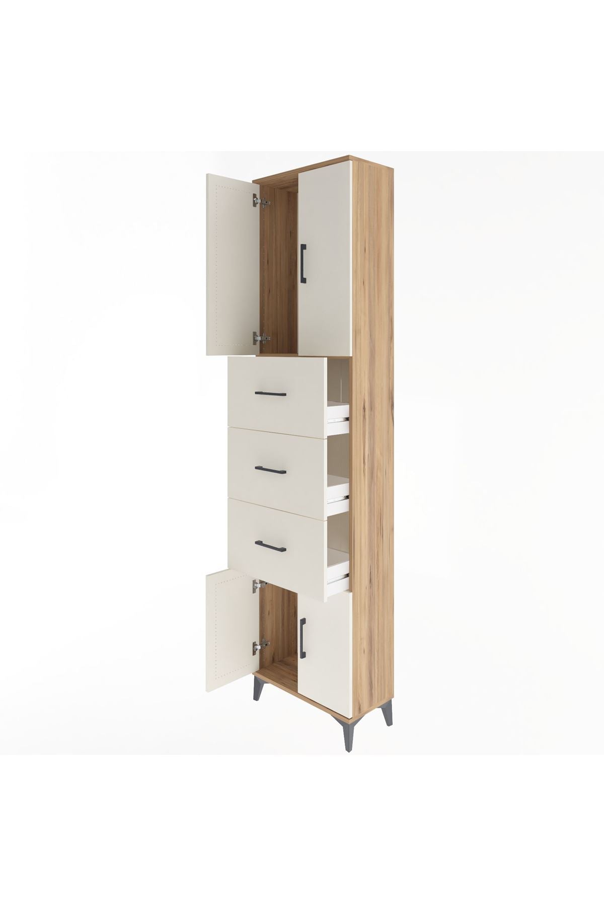 Arges Dolap Tek Raflı 3 Çekmeceli 4 Kapaklı 60x30x243 Çam-Aytaşı