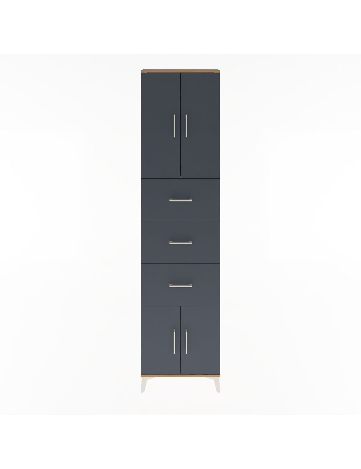 Arges Dolap Tek Raflı 3 Çekmeceli 4 Kapaklı 60x30x243 Çam-Antrasit