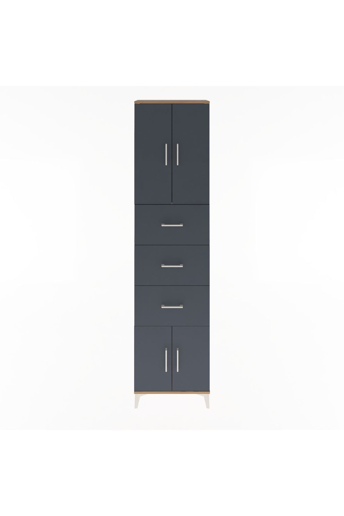 Arges Dolap Tek Raflı 3 Çekmeceli 4 Kapaklı 60x30x243 Çam-Antrasit