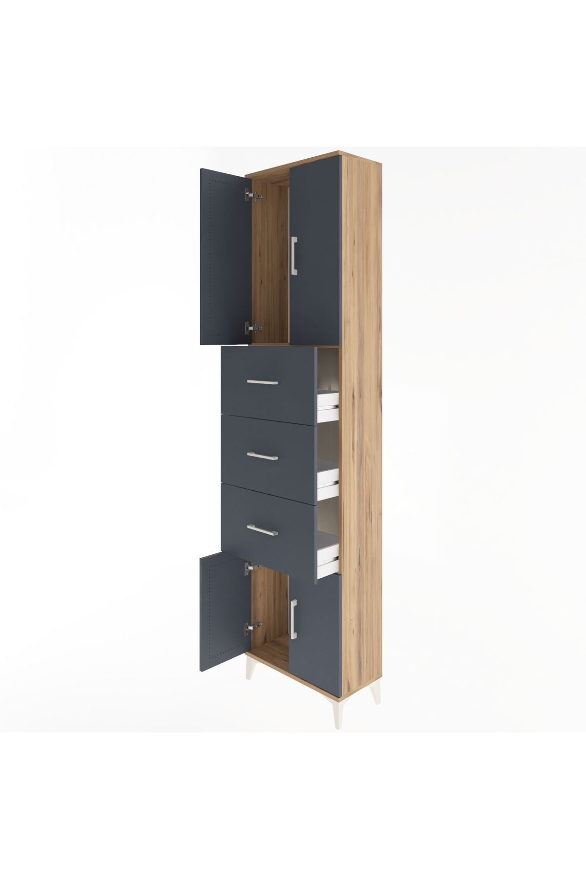 Arges Dolap Tek Raflı 3 Çekmeceli 4 Kapaklı 60x30x243 Çam-Antrasit