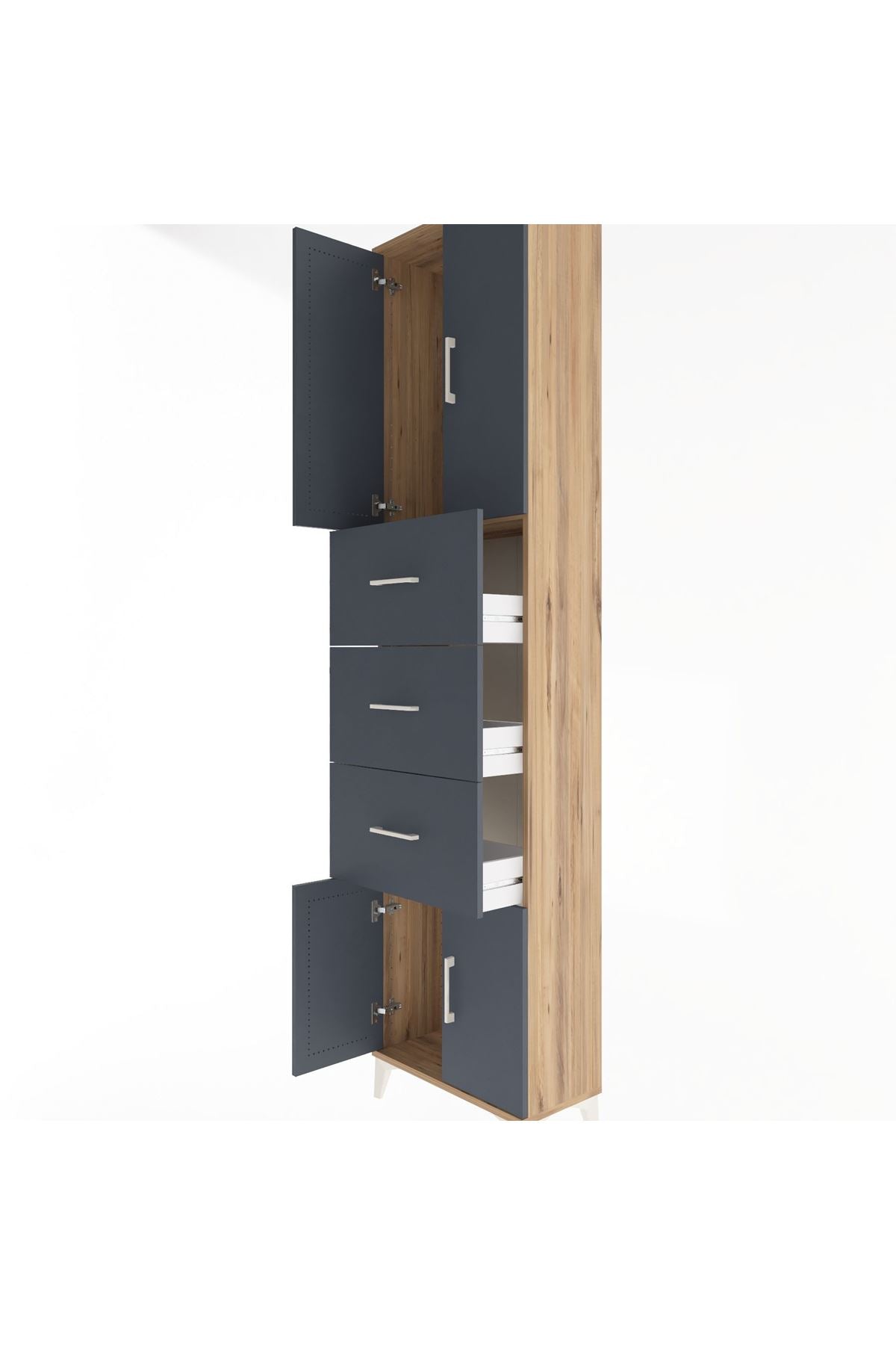 Arges Dolap Tek Raflı 3 Çekmeceli 4 Kapaklı 60x30x243 Çam-Antrasit