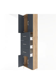 Arges Dolap Tek Raflı 3 Çekmeceli 4 Kapaklı 60x30x243 Çam-Antrasit