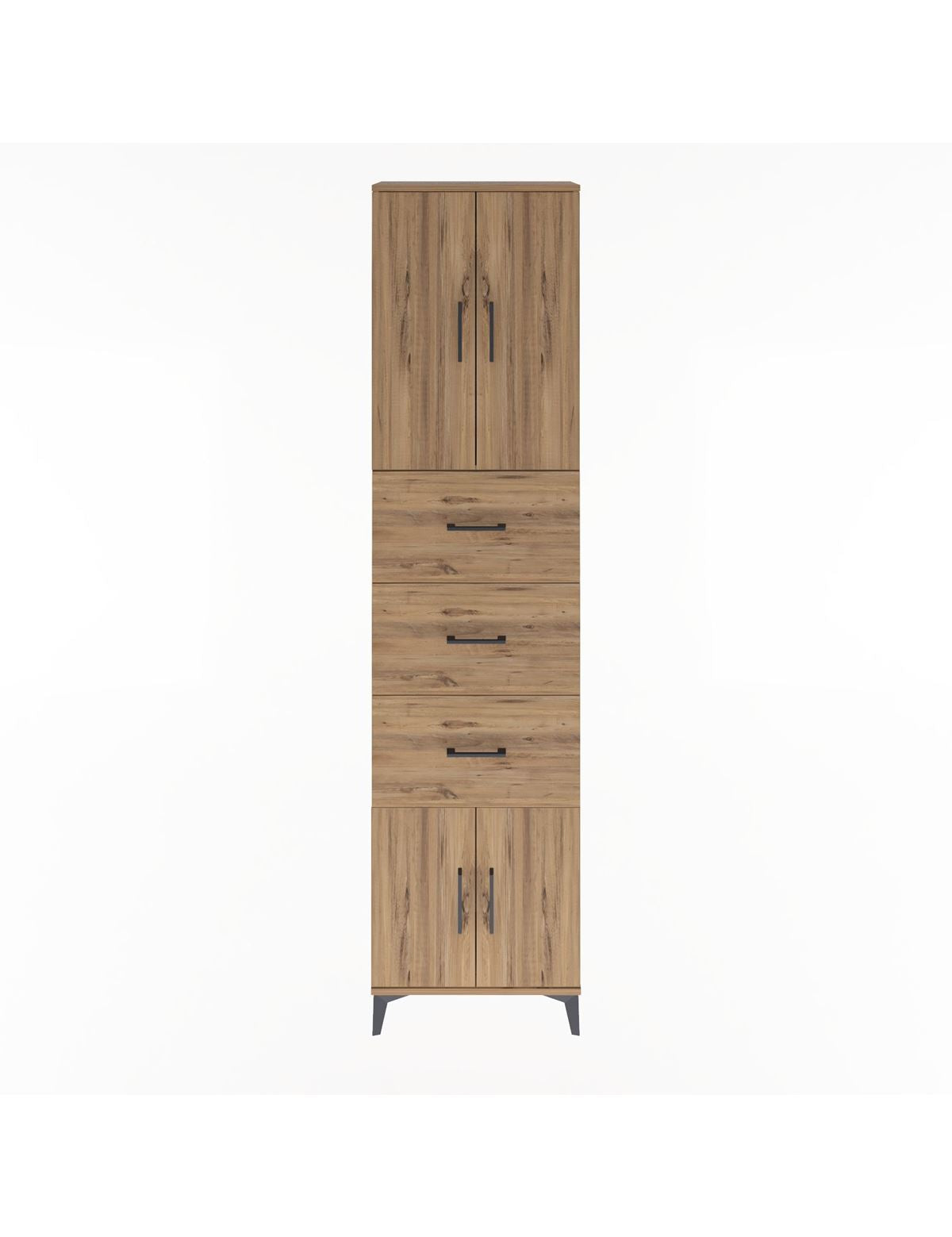 Arges Dolap Tek Raflı 3 Çekmeceli 4 Kapaklı 60x30x243 Çam-Çam